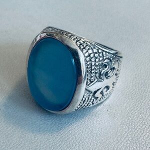 925 Sterling Silver Men’s Blue Chalcedony Ring (sz. 7.5) — mint condition ✨